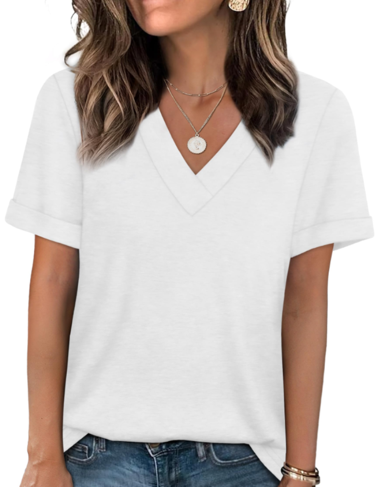 Elowin T-Shirt for Women – Casual Chic V-Neck Top, Comfortable Cut & Breathable Fabric, Summer