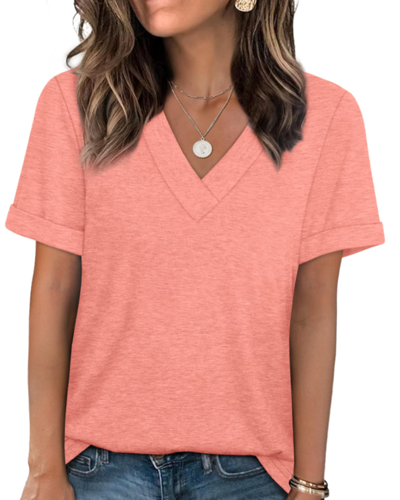 Elowin T-Shirt for Women – Casual Chic V-Neck Top, Comfortable Cut & Breathable Fabric, Summer