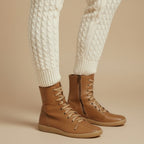 Melly Mid-Calf Boots for Women – Retro Lace-Up Boots with Zip Closure & Flat Sole