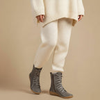 Melly Mid-Calf Boots for Women – Retro Lace-Up Boots with Zip Closure & Flat Sole