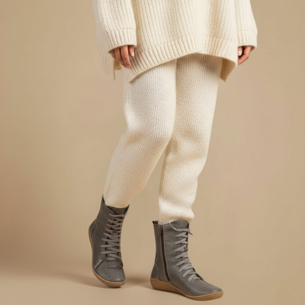Melly Mid-Calf Boots for Women – Retro Lace-Up Boots with Zip Closure & Flat Sole