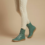 Melly Mid-Calf Boots for Women – Retro Lace-Up Boots with Zip Closure & Flat Sole