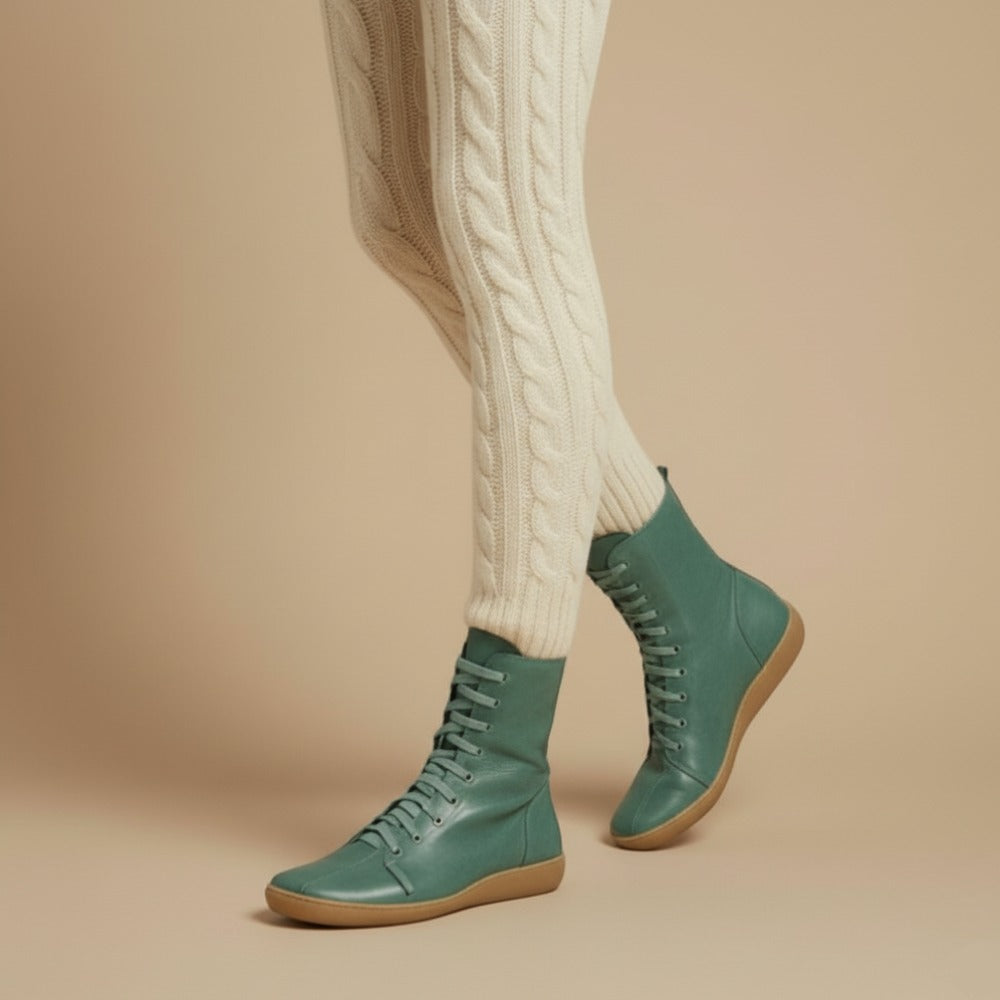 Melly Mid-Calf Boots for Women – Retro Lace-Up Boots with Zip Closure & Flat Sole
