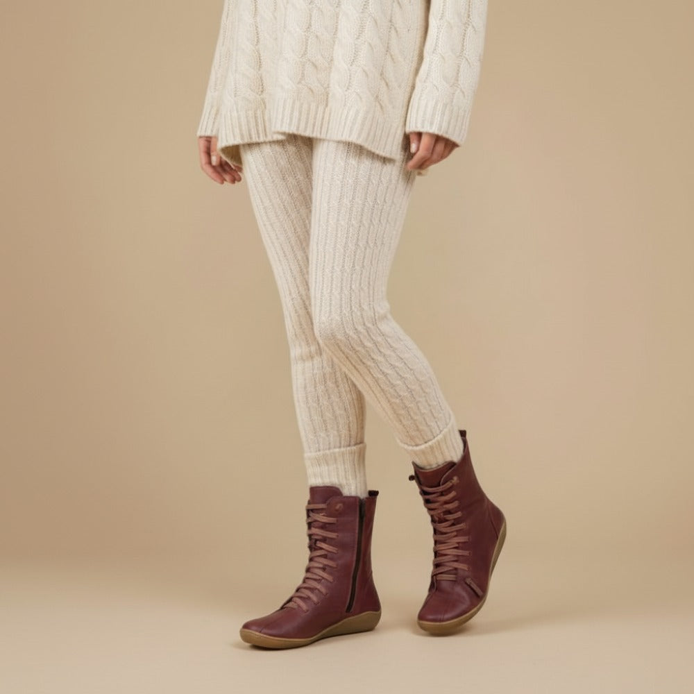 Melly Mid-Calf Boots for Women – Retro Lace-Up Boots with Zip Closure & Flat Sole