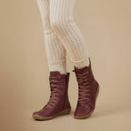 Melly Mid-Calf Boots for Women – Retro Lace-Up Boots with Zip Closure & Flat Sole