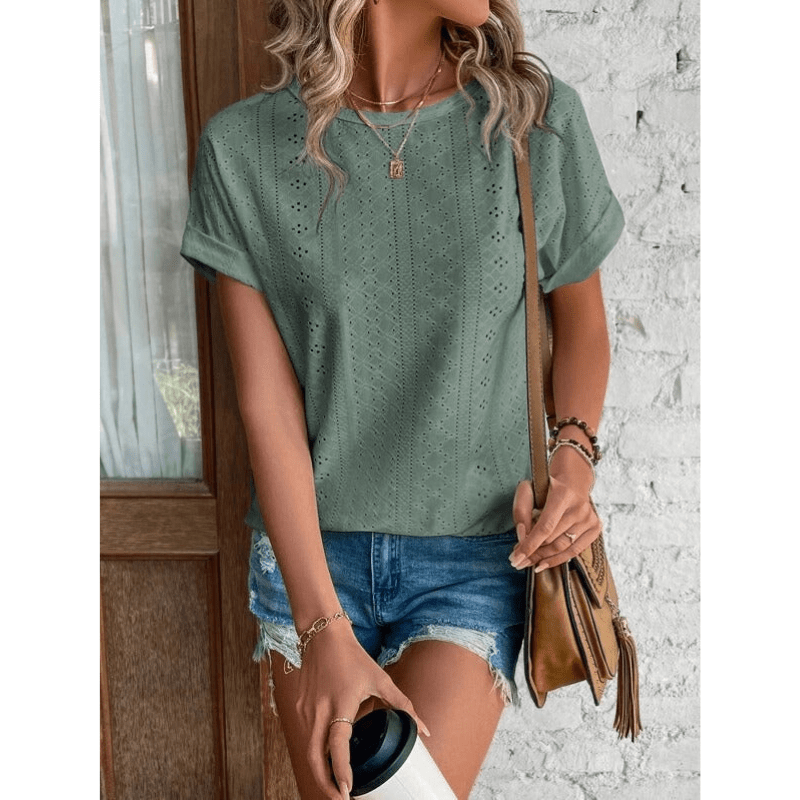 Isaure Embroidered Blouse for Women – Light Fabric, Short Sleeves and Casual Chic Style by Looksy