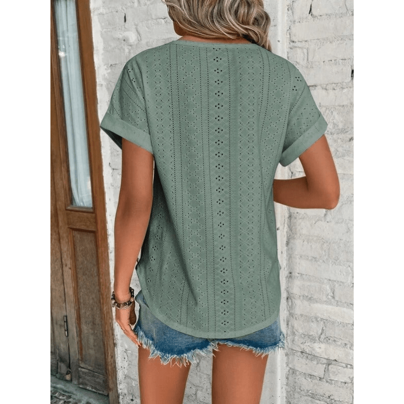 Isaure Embroidered Blouse for Women – Light Fabric, Short Sleeves and Casual Chic Style by Looksy