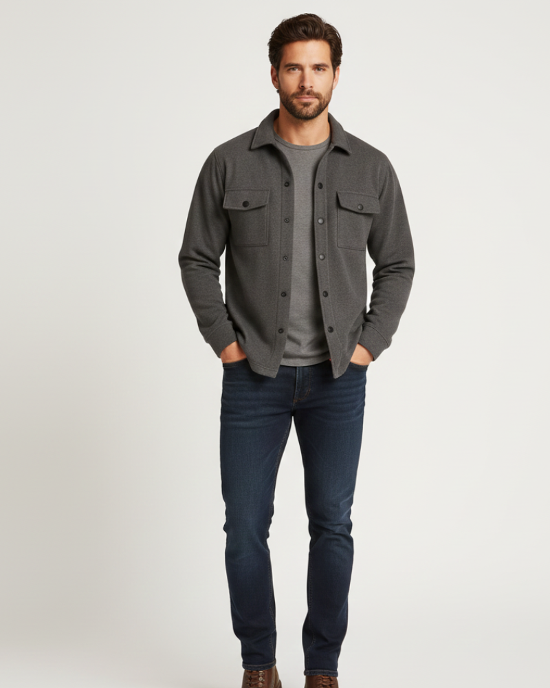 Noir Elan Overshirt for Men – Casual Chic Shirt Jacket in Blended Cotton, Regular Fit
