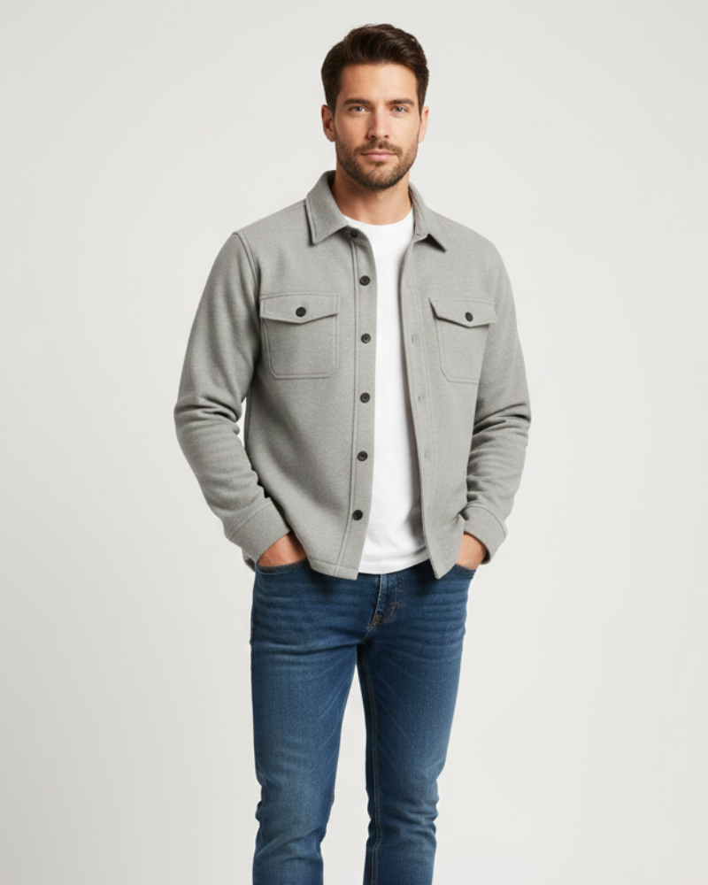 Noir Elan Overshirt for Men – Casual Chic Shirt Jacket in Blended Cotton, Regular Fit