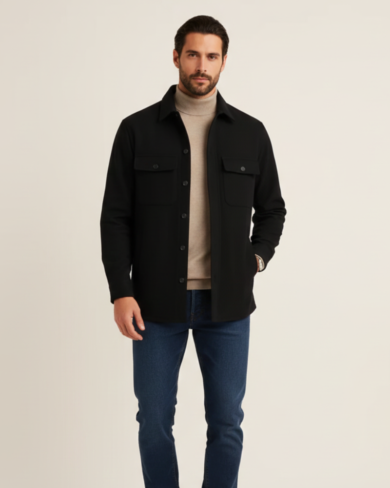 Noir Elan Overshirt for Men – Casual Chic Shirt Jacket in Blended Cotton, Regular Fit