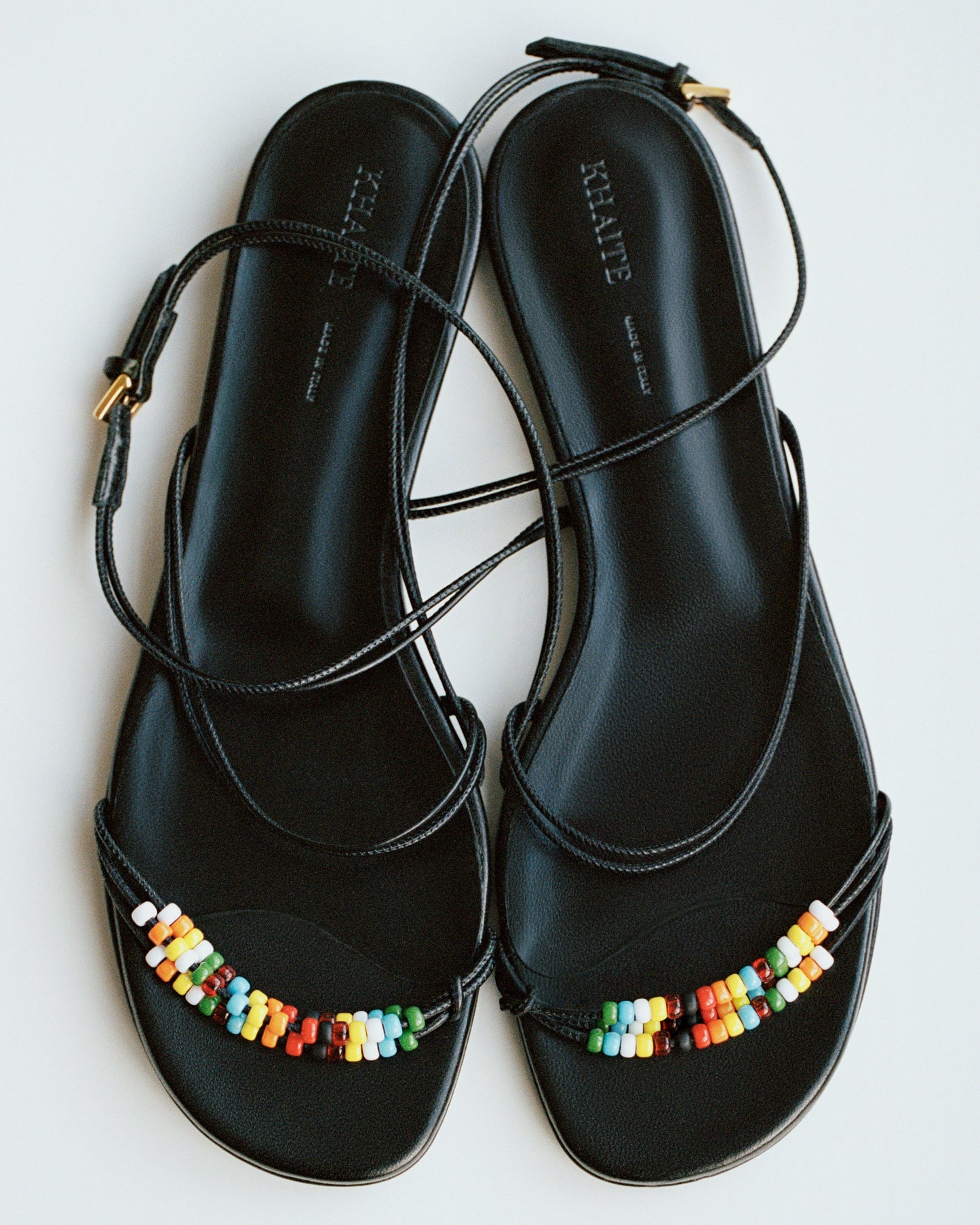 Loop Flat Sandal with Beads in Black Leather