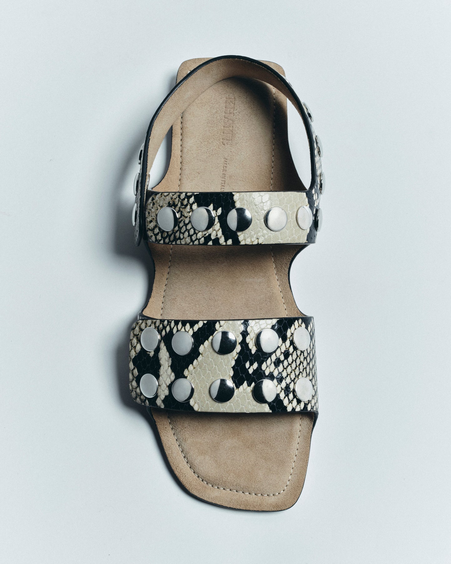 Boden Sandal in Natural Python-Embossed Leather with Silver Studs