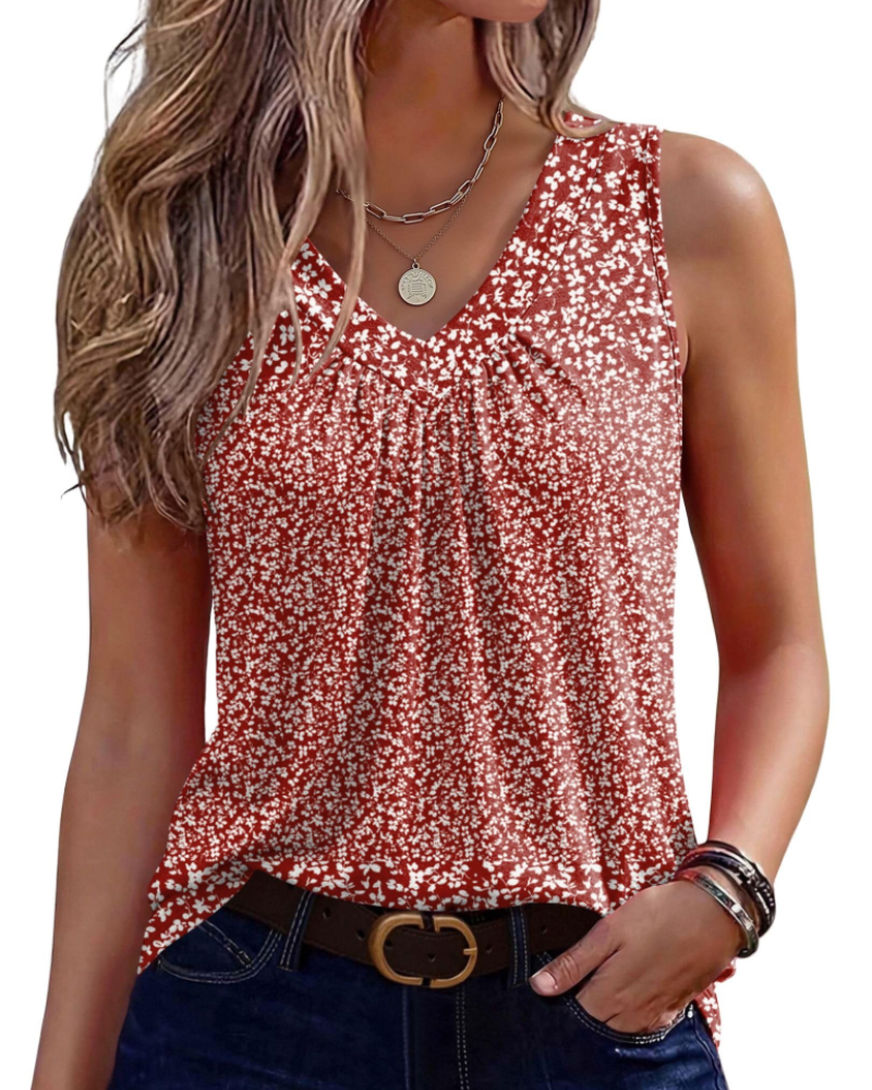 Kaira Sleeveless Top for Women – Pleated V-Neck Tank, Elegant Flowy Summer Cut