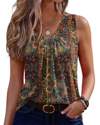 Kaira Sleeveless Top for Women – Pleated V-Neck Tank, Elegant Flowy Summer Cut