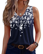 Kaira Sleeveless Top for Women – Pleated V-Neck Tank, Elegant Flowy Summer Cut