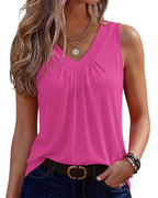 Kaira Sleeveless Top for Women – Pleated V-Neck Tank, Elegant Flowy Summer Cut