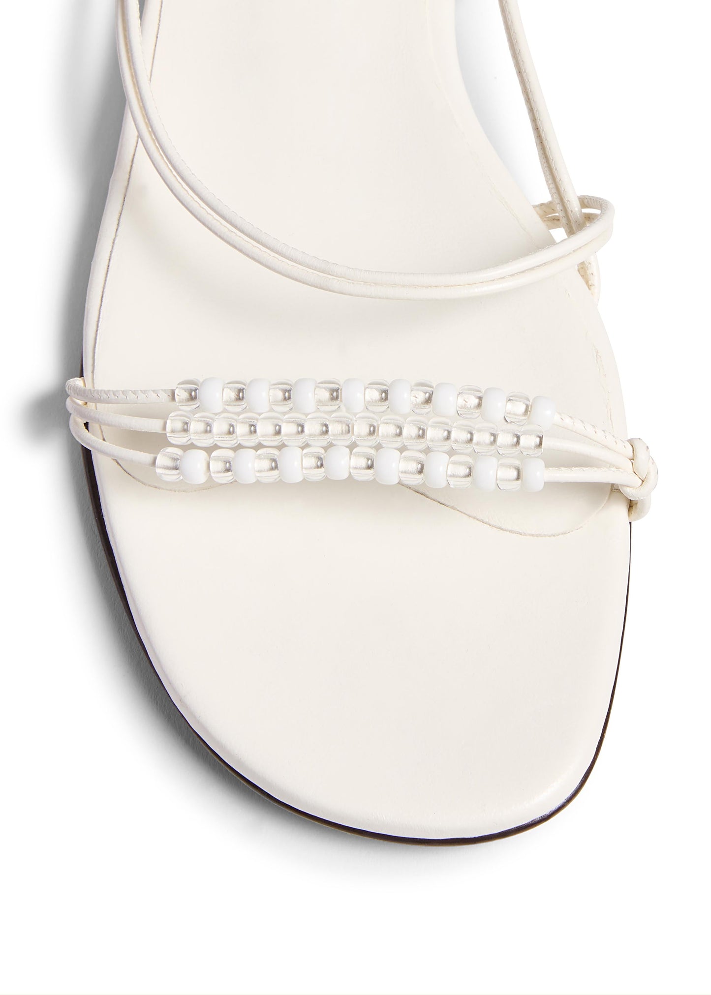 Loop Flat Sandal with Beads in Optic White Leather