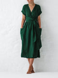 Leonie Linen Wrap Dress for Women – Elegant and Light Dress with Adjustable Cut, Summer