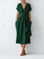 Leonie Linen Wrap Dress for Women – Elegant and Light Dress with Adjustable Cut, Summer