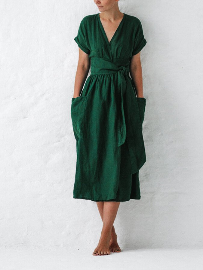 Leonie Linen Wrap Dress for Women – Elegant and Light Dress with Adjustable Cut, Summer
