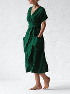 Leonie Linen Wrap Dress for Women – Elegant and Light Dress with Adjustable Cut, Summer
