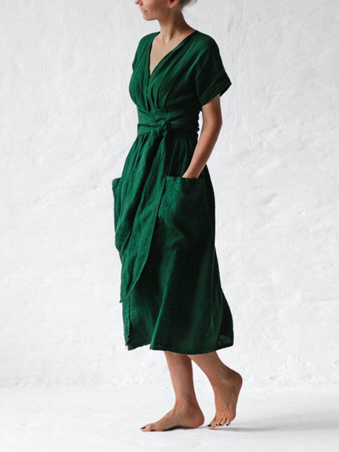 Leonie Linen Wrap Dress for Women – Elegant and Light Dress with Adjustable Cut, Summer