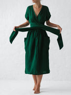 Leonie Linen Wrap Dress for Women – Elegant and Light Dress with Adjustable Cut, Summer