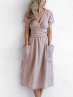 Leonie Linen Wrap Dress for Women – Elegant and Light Dress with Adjustable Cut, Summer