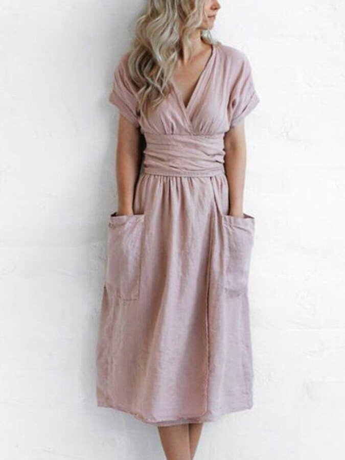 Leonie Linen Wrap Dress for Women – Elegant and Light Dress with Adjustable Cut, Summer