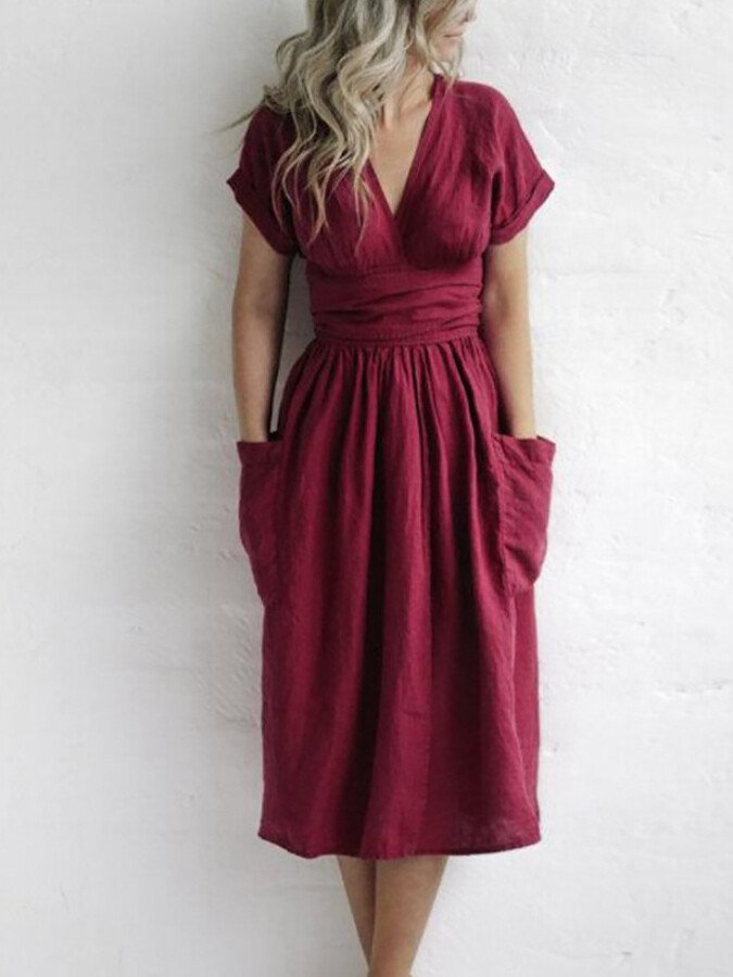 Leonie Linen Wrap Dress for Women – Elegant and Light Dress with Adjustable Cut, Summer