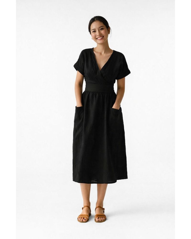 Lottie Linen Wrap Dress – Elegant Natural Linen Dress, Fresh and Comfortable