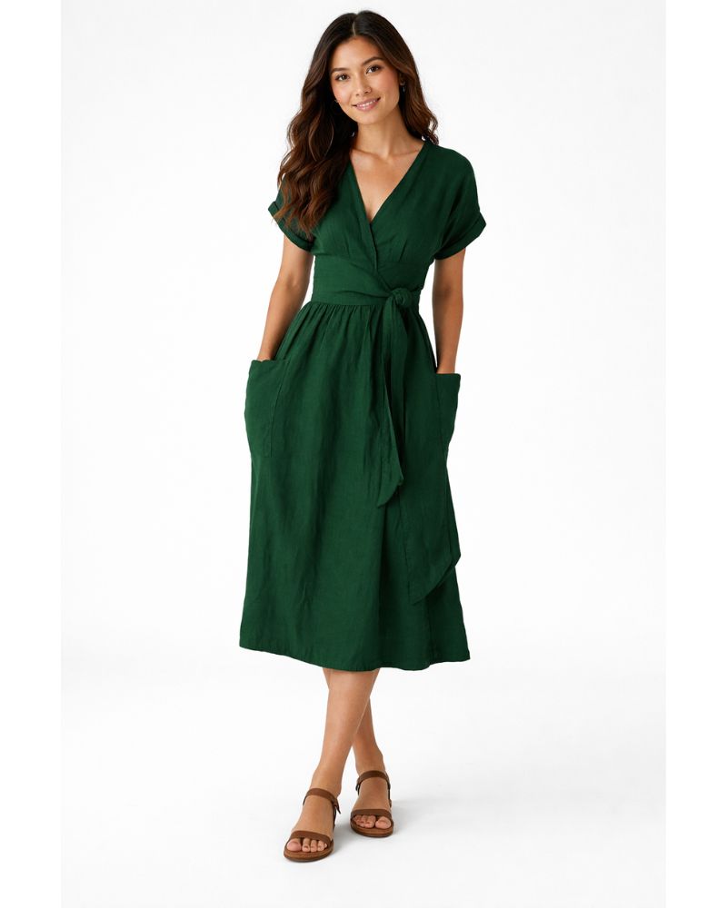 Lottie Linen Wrap Dress – Elegant Natural Linen Dress, Fresh and Comfortable