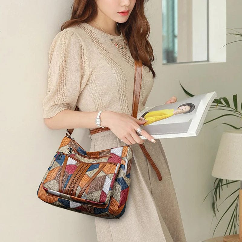 Marysol Handbag for Women – Patchwork Leather Bag with Mosaic Design & Handy Compartments