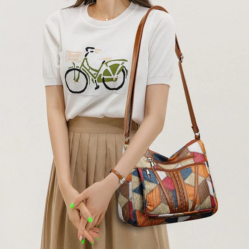 Marysol Handbag for Women – Patchwork Leather Bag with Mosaic Design & Handy Compartments