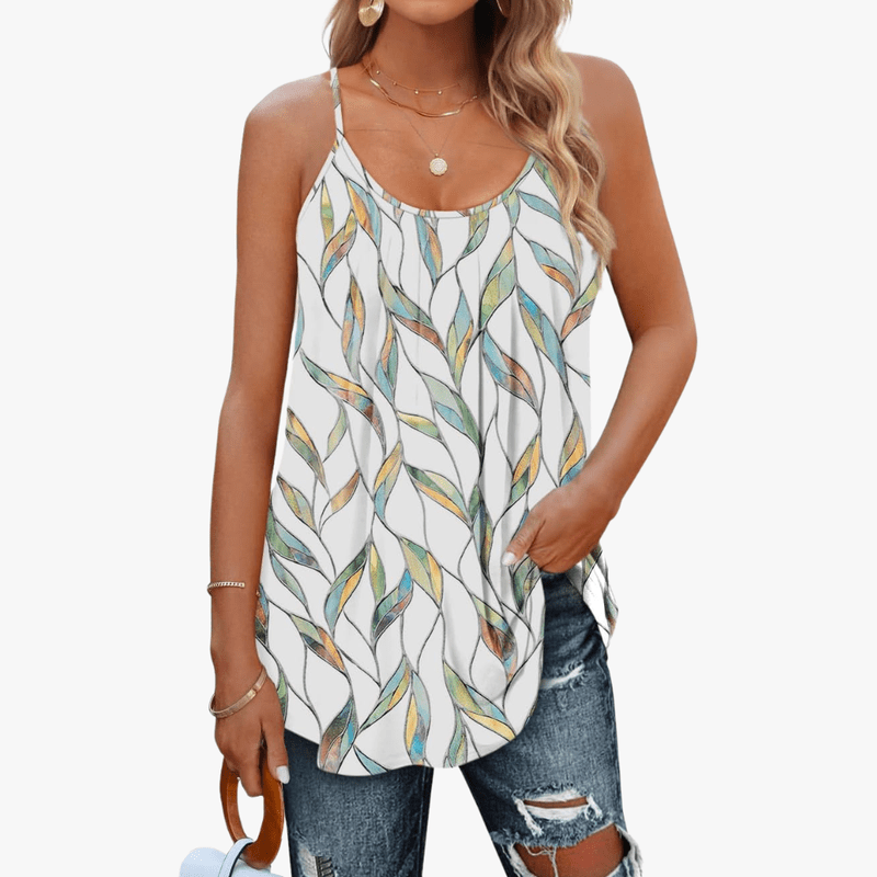 Jazzy Summer Top for Women – Adjustable Straps, Breathable Stretch Fabric & Gathered Loose Cut