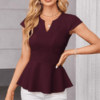 Jaz Elegant Blouse for Women – V-Neck, Cap Sleeves, Structured Cut & Ruffle Hem