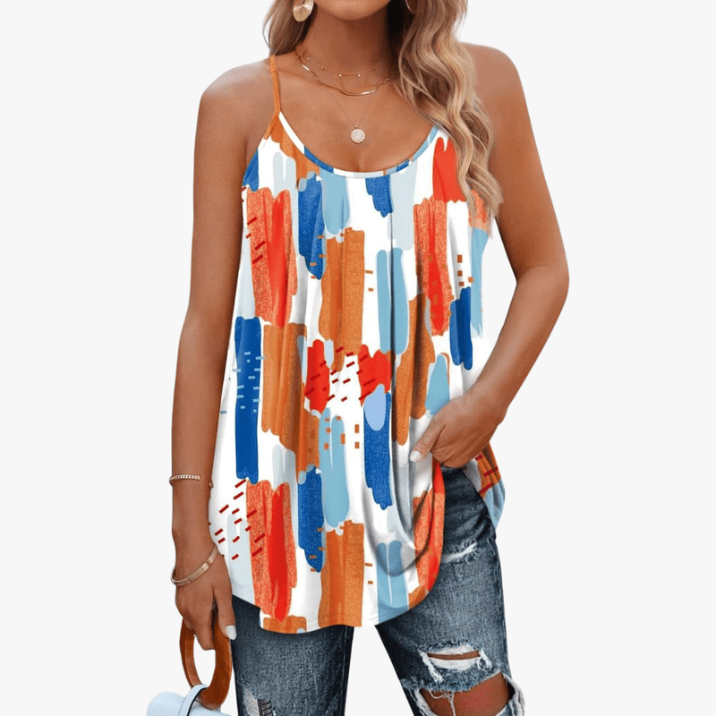 Jazzy Summer Top for Women – Adjustable Straps, Breathable Stretch Fabric & Gathered Loose Cut