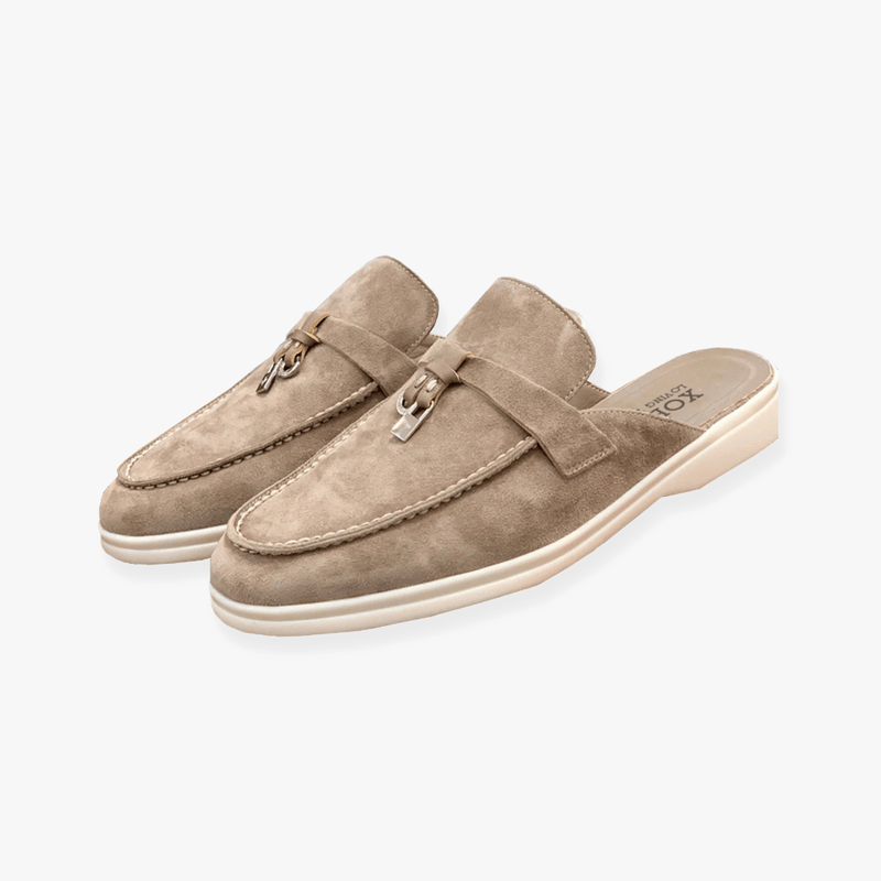 Emary Mules for Women – Slip-On Mules with Buckle Detail & Chic Flat Comfort