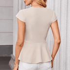 Jaz Elegant Blouse for Women – V-Neck, Cap Sleeves, Structured Cut & Ruffle Hem