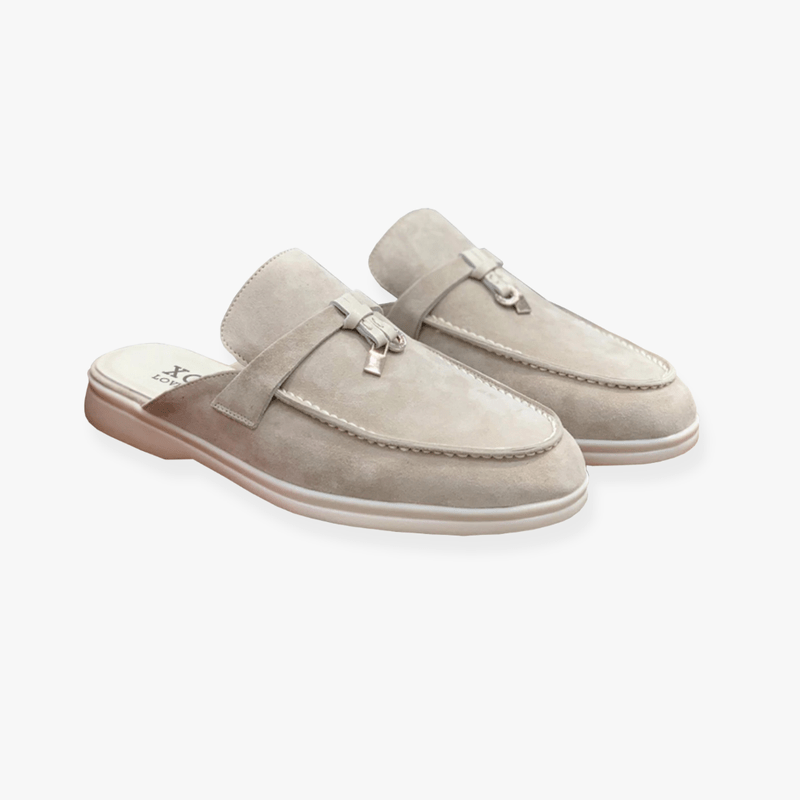Emary Mules for Women – Slip-On Mules with Buckle Detail & Chic Flat Comfort