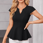 Jaz Elegant Blouse for Women – V-Neck, Cap Sleeves, Structured Cut & Ruffle Hem