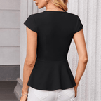 Jaz Elegant Blouse for Women – V-Neck, Cap Sleeves, Structured Cut & Ruffle Hem