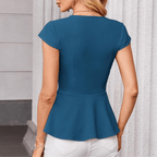 Jaz Elegant Blouse for Women – V-Neck, Cap Sleeves, Structured Cut & Ruffle Hem