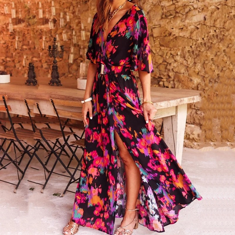 Ronja Long Dress for Women – Elegant Wrap Dress with Flattering Cut & Light Summer Design