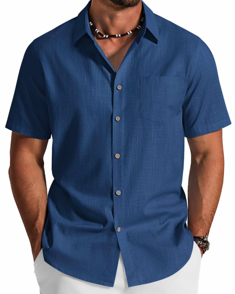 Noah Shirt for Men – Cotton Lyocell Short-Sleeve Shirt, Textured Summer Style