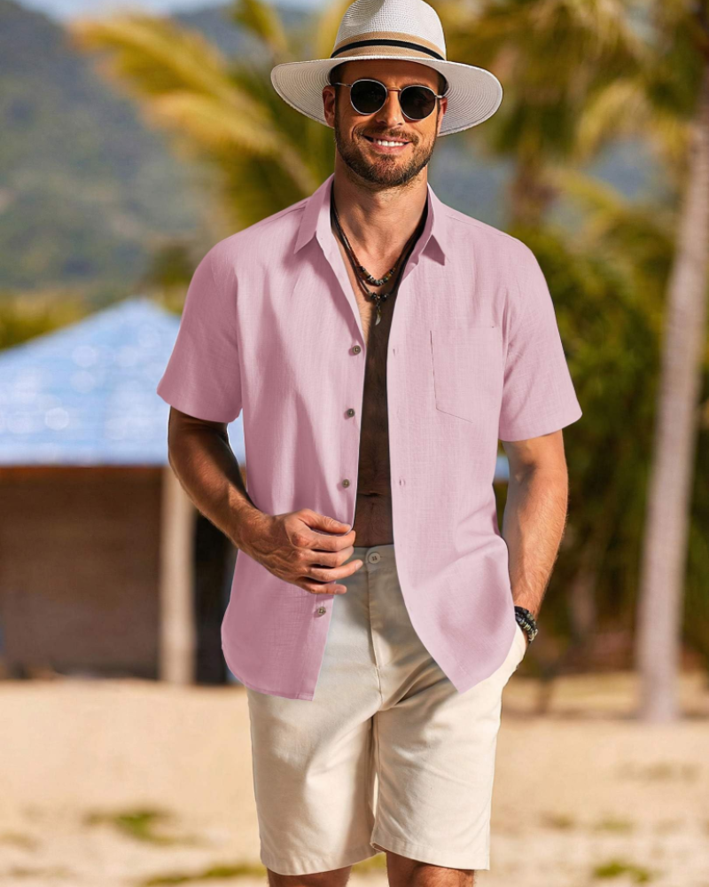 Noah Shirt for Men – Cotton Lyocell Short-Sleeve Shirt, Textured Summer Style