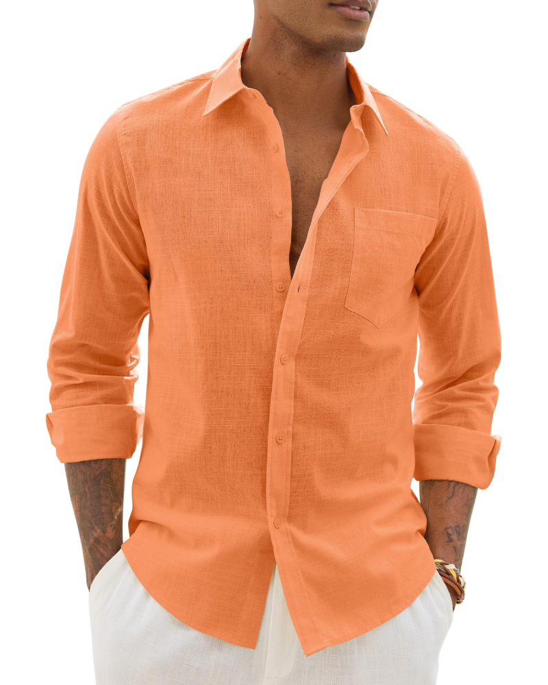 Hugo Shirt for Men – Cotton Linen Long-Sleeve Shirt, Light & Casual Chic Style