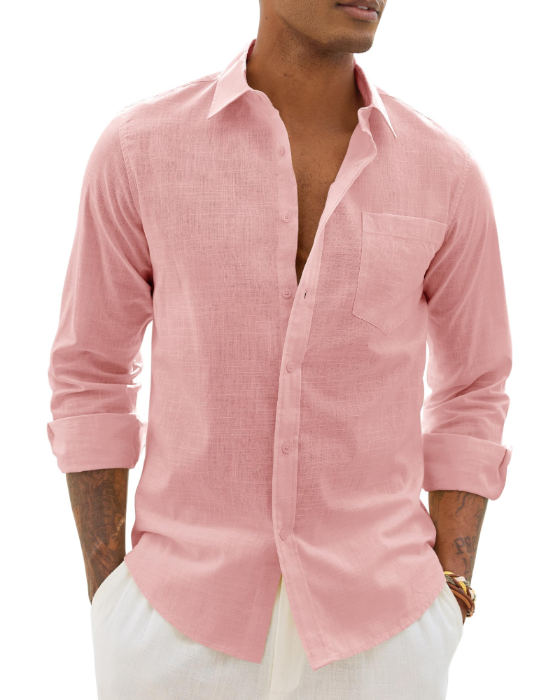 Hugo Shirt for Men – Cotton Linen Long-Sleeve Shirt, Light & Casual Chic Style