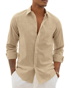 Hugo Shirt for Men – Cotton Linen Long-Sleeve Shirt, Light & Casual Chic Style