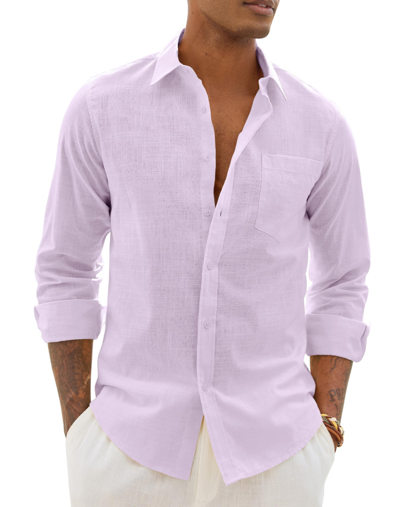 Hugo Shirt for Men – Cotton Linen Long-Sleeve Shirt, Light & Casual Chic Style